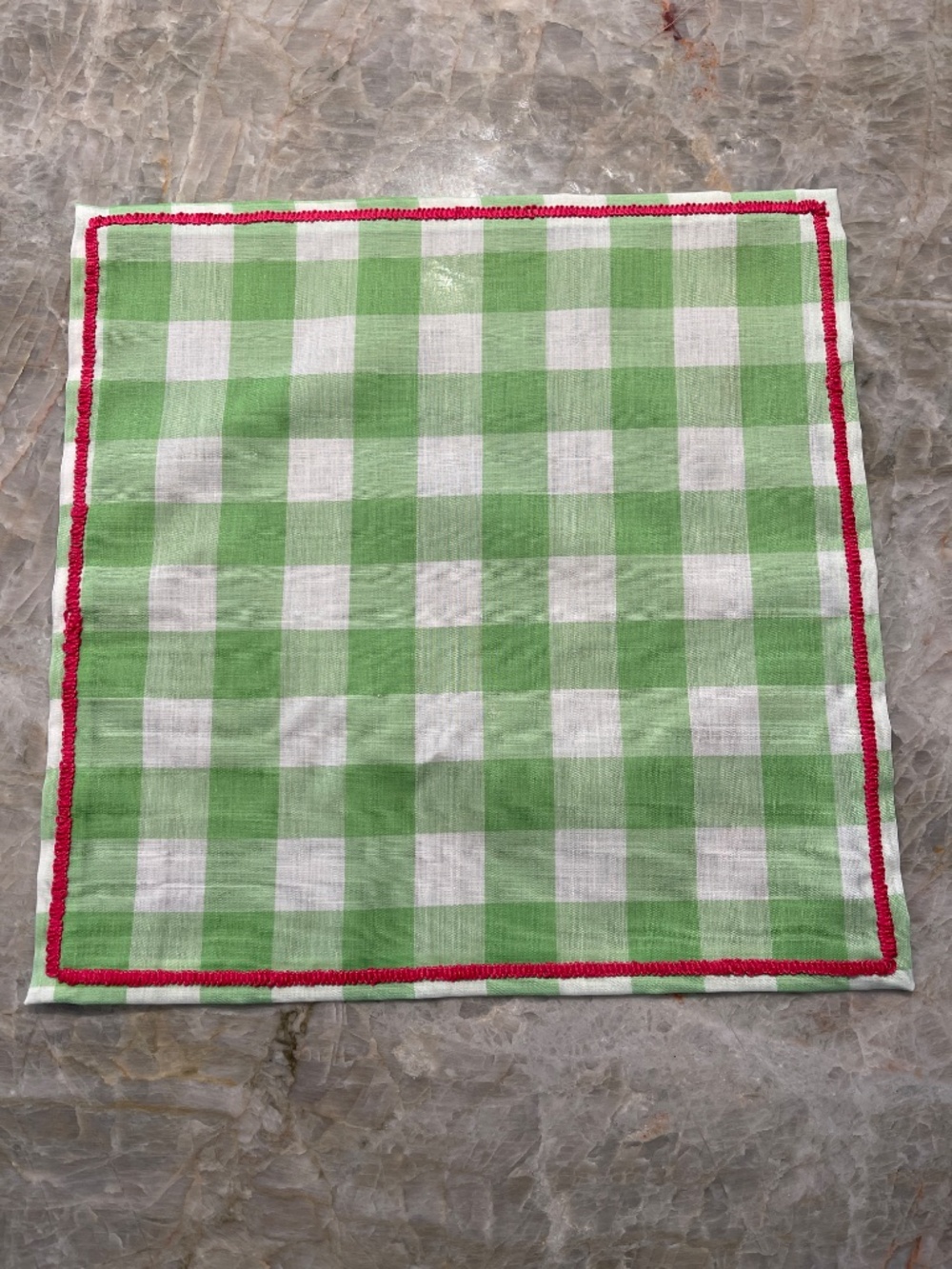 Set of 8 Cloth Napkins, Vintage Fabric Green  w/EmbroideryThread Finish, 12.5"